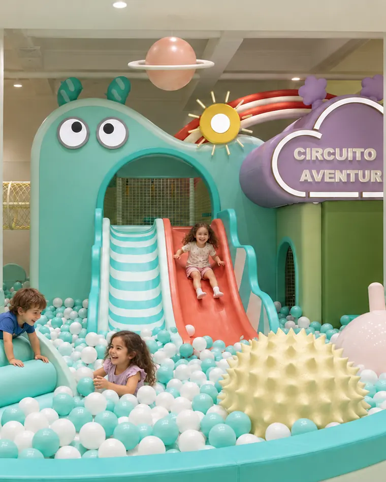 Piscina de bolas con toboganes y el circuito de aventura de Nanaland